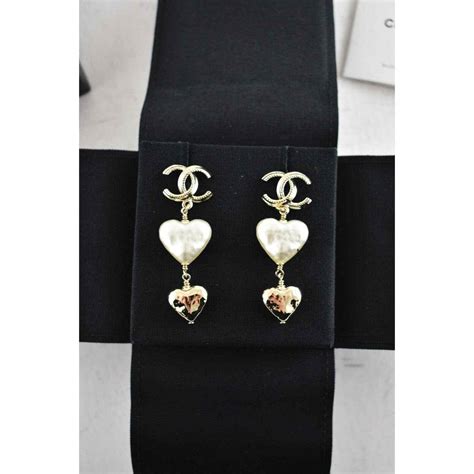 Chanel 22C Heart Shape Gold Pearl CC Interlocking Earrings